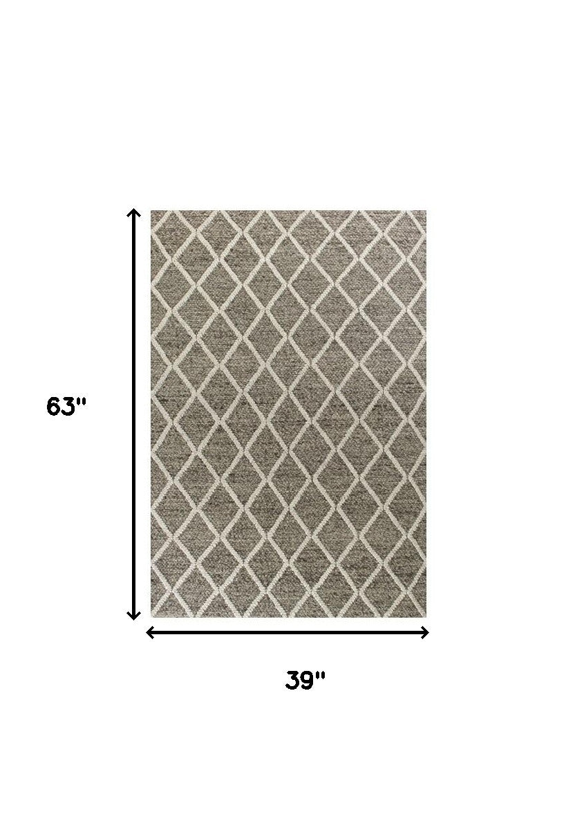 8' X 10' Dark Grey Hand Woven Diamond Pattern Indoor Area Rug