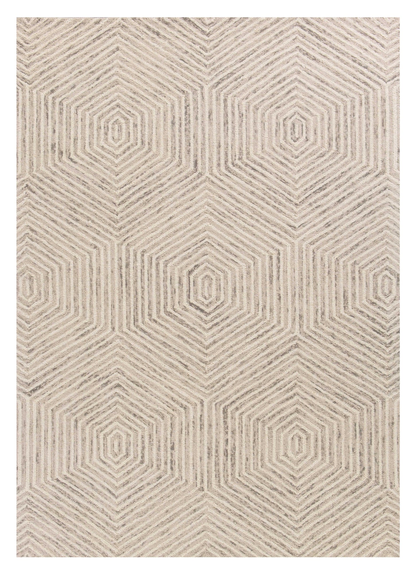 5' X 7' Ivory Geometric Hexagon Wool Indoor Area Rug