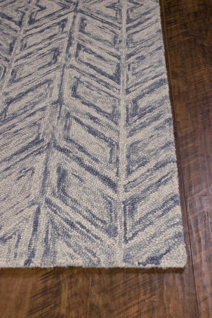 8' X 10' Blue And Beige Wool Chevron Hand Tufted Area Rug