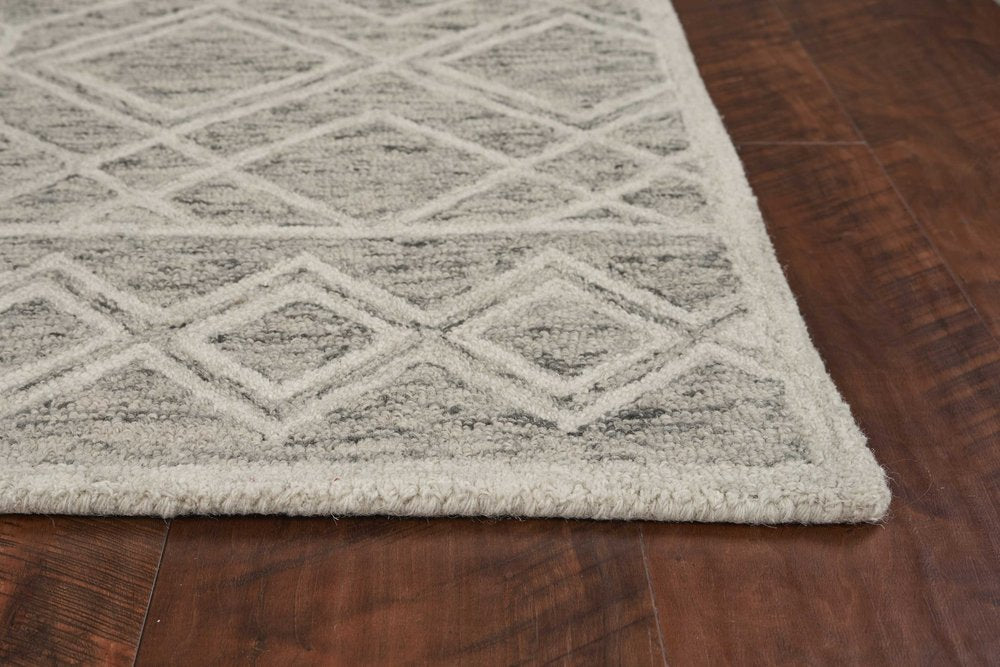5' X 7' Sand Beige And Ivory Wool Geometric Hand Hooked Area Rug