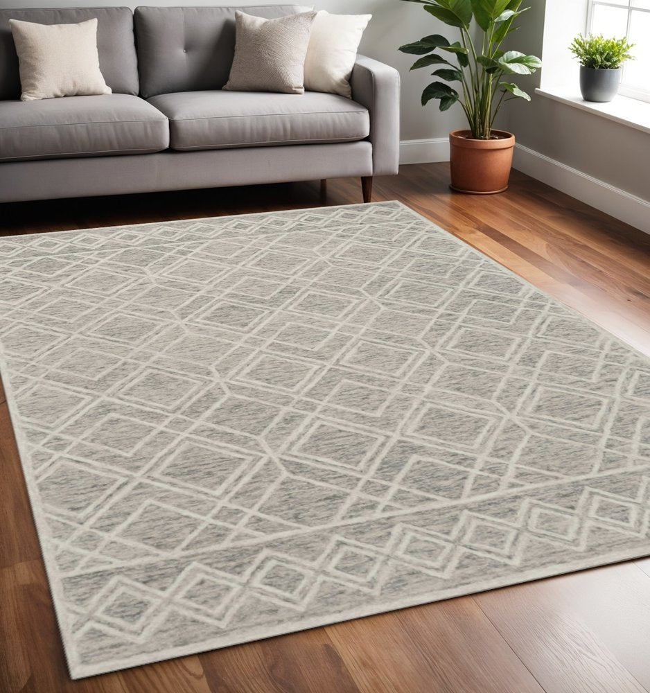 3' X 5' Sand Beige And Ivory Wool Geometric Hand Tufted Area Rug