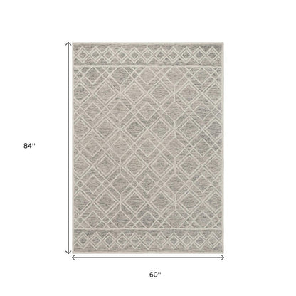 3' X 5' Sand Beige And Ivory Wool Geometric Hand Tufted Area Rug