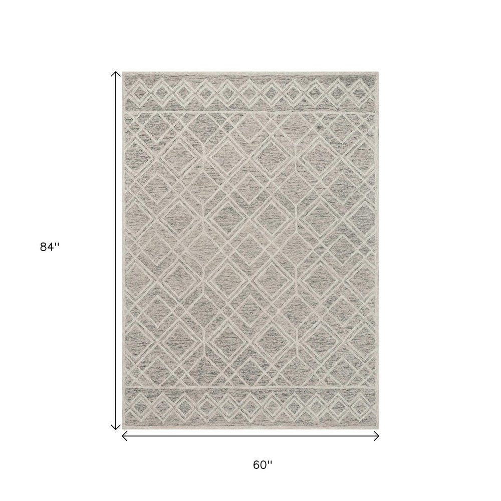 3' X 5' Sand Beige And Ivory Wool Geometric Hand Tufted Area Rug