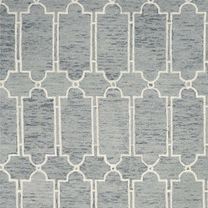 5' X 7' Slate Blue And Ivory Wool Geometric Hand Tufted Area Rug