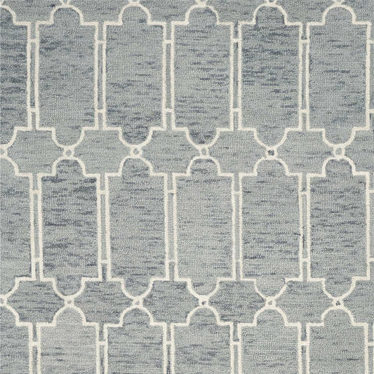 5' X 7' Slate Blue And Ivory Wool Geometric Hand Tufted Area Rug