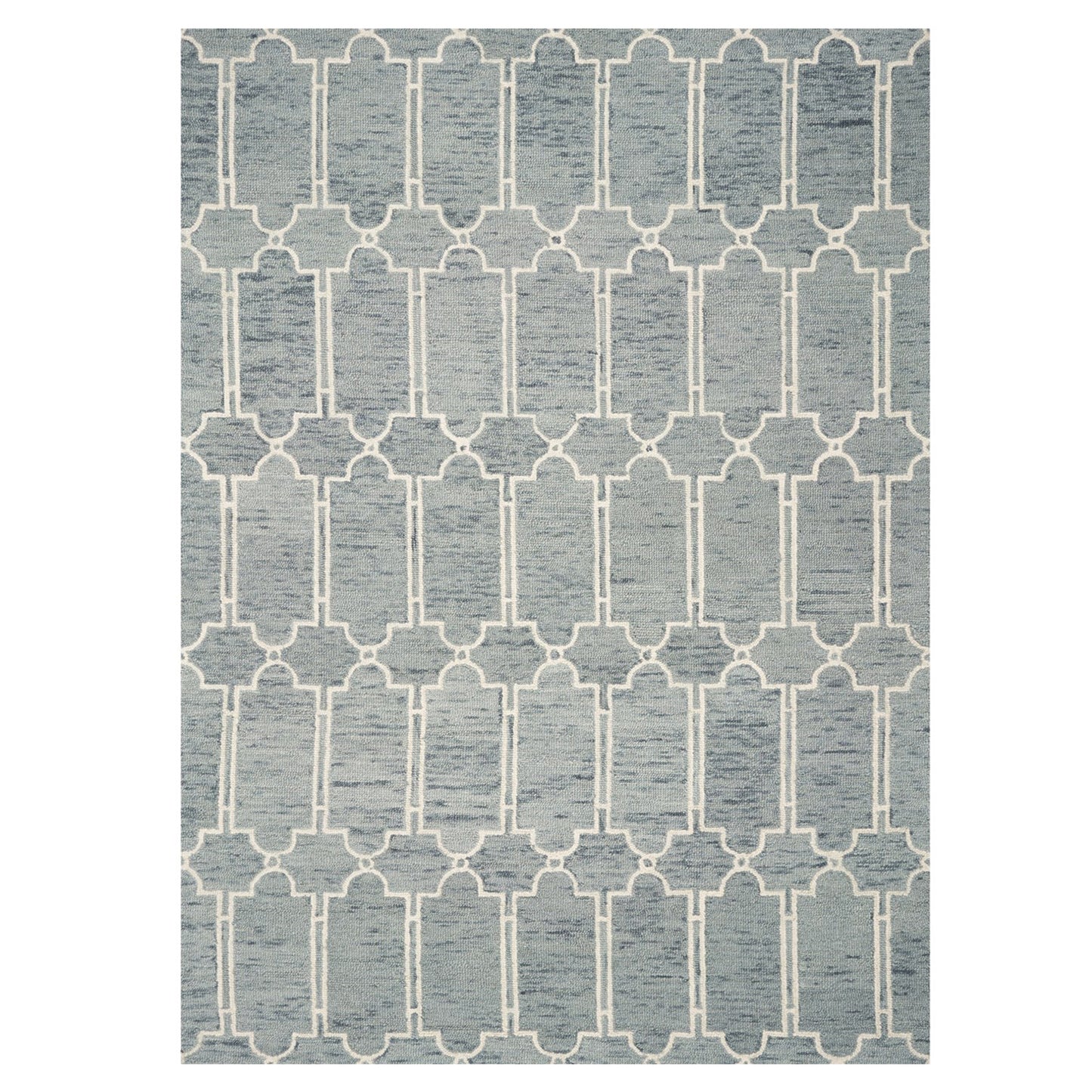 5' X 7' Blue Hand Tufted Wool Herringbone Indoor Area Rug