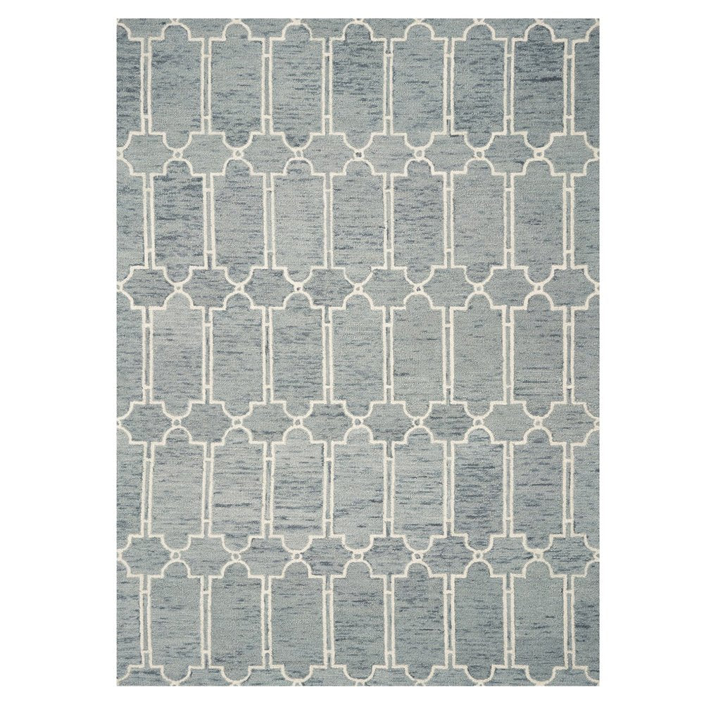 5' X 7' Slate Blue And Ivory Wool Geometric Hand Tufted Area Rug