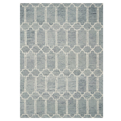 2' X 4' Slate Blue And Ivory Wool Geometric Hand Tufted Area Rug