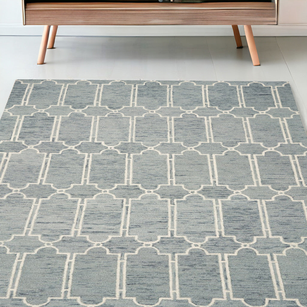 5' X 7' Blue Hand Tufted Wool Herringbone Indoor Area Rug