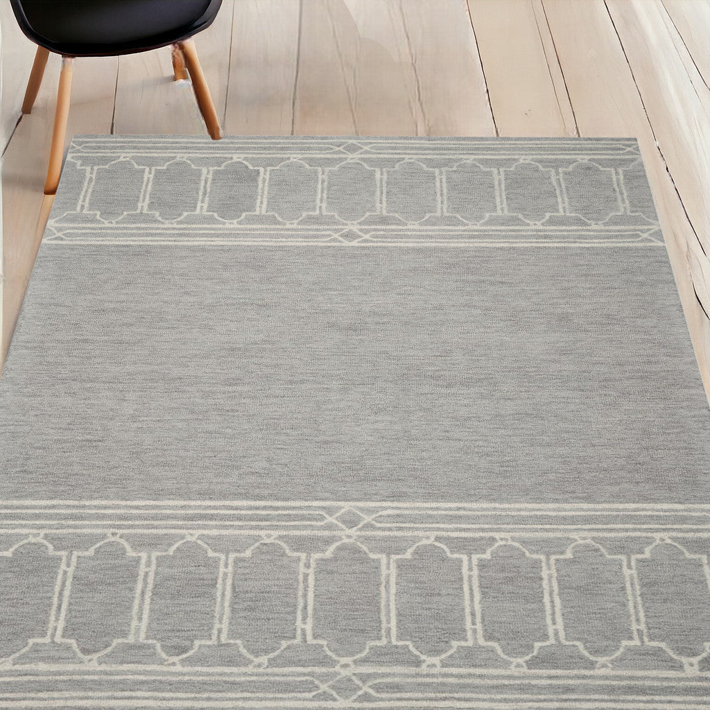 2' X 4' Gray Wool Ogee Hand Tufted Area Rug