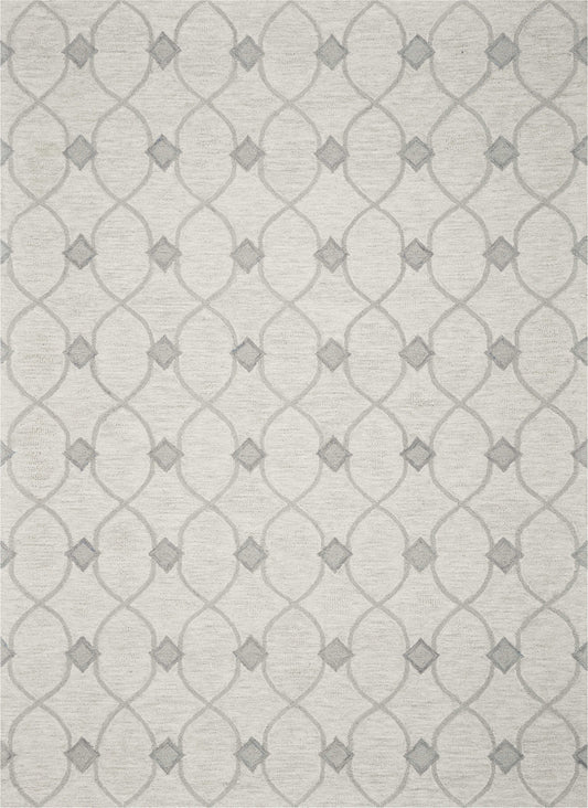 5' X 7' Ivory Hand Tufted Wool Ogee Indoor Area Rug