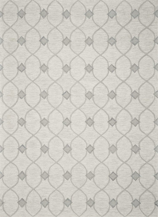 5' X 7' Ivory And Gray Wool Ogee Hand Tufted Area Rug