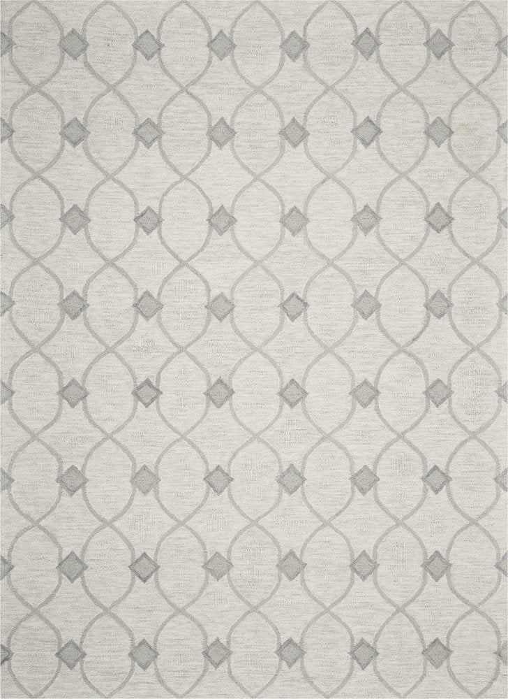 5' X 7' Ivory And Gray Wool Ogee Hand Tufted Area Rug
