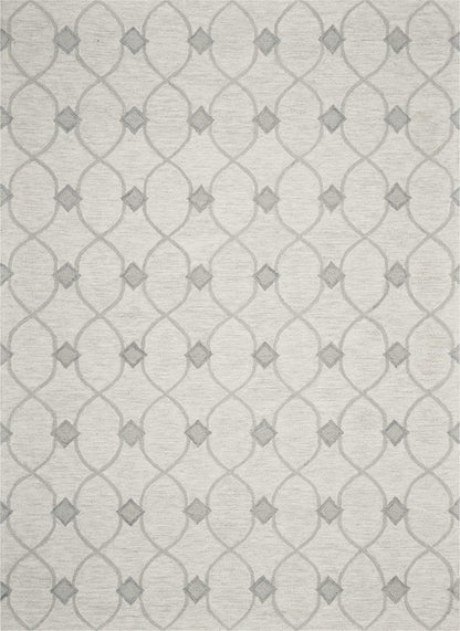 5' X 7' Ivory And Gray Wool Ogee Hand Tufted Area Rug