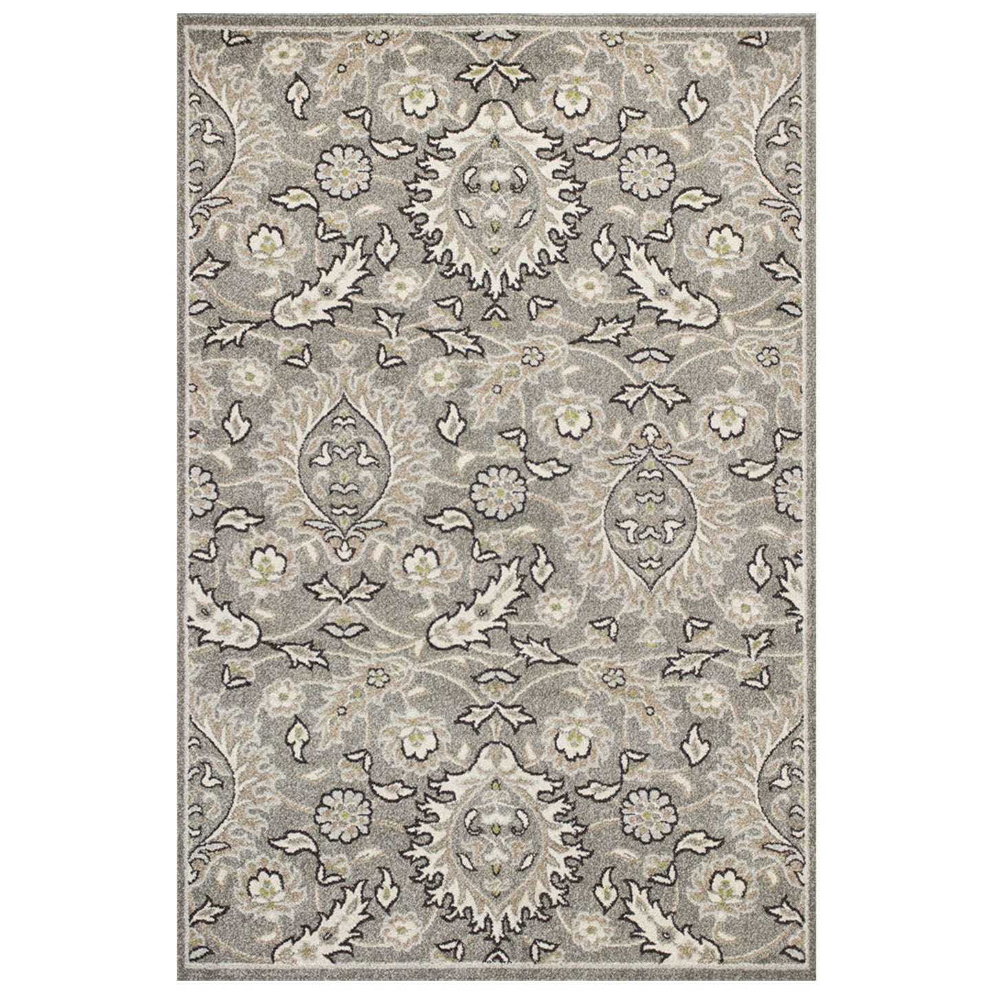 7' X 9' Grey Floral Vine Uv Treated Indoor Area Rug