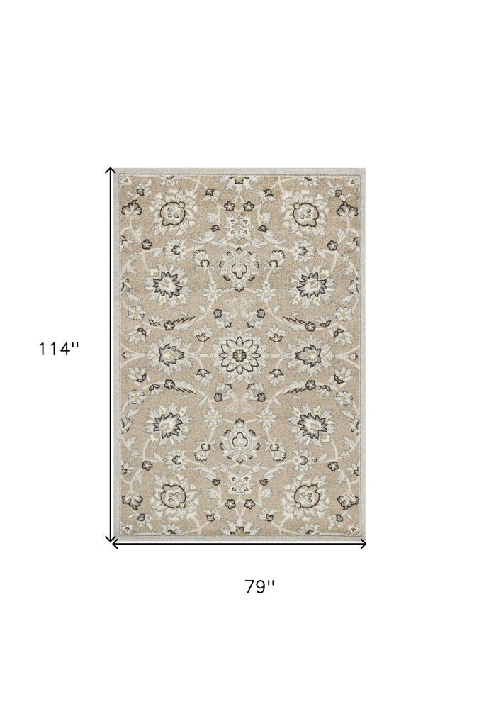 7' X 10' Beige Floral Indoor Outdoor Area Rug