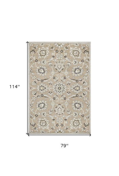 7' X 10' Beige Floral Indoor Outdoor Area Rug