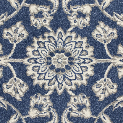 5' X 8' Denim Floral Vines Uv Treated Area Rug