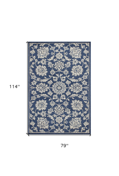 5' X 8' Denim Floral Vines Uv Treated Area Rug