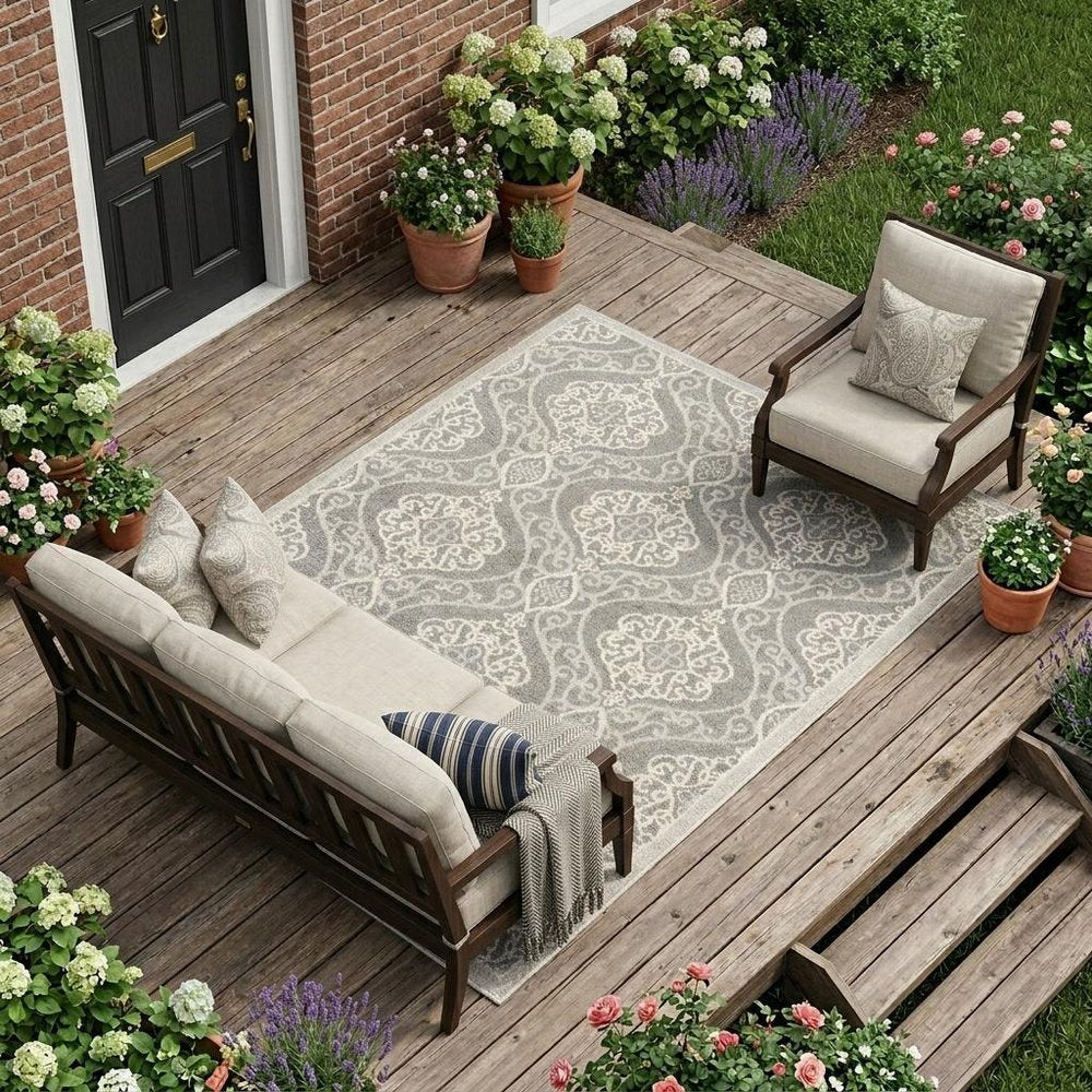 7' X 10' Silver Moroccan Indoor Outdoor Area Rug