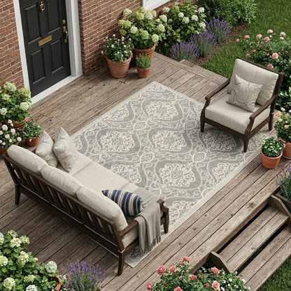 7' X 10' Silver Moroccan Indoor Outdoor Area Rug
