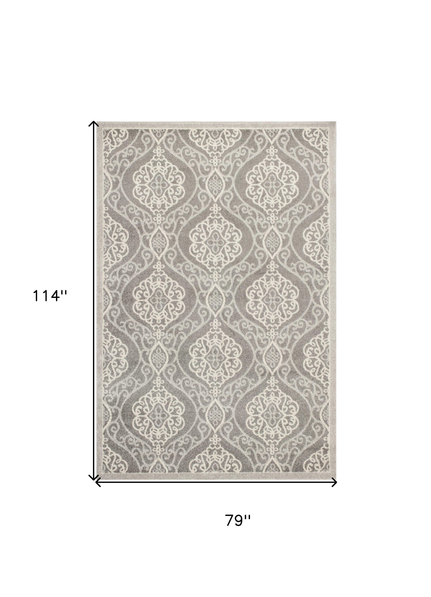 7'X10' Silver Grey Machine Woven Uv Treated Floral Ogee Indoor Outdoor Area Rug