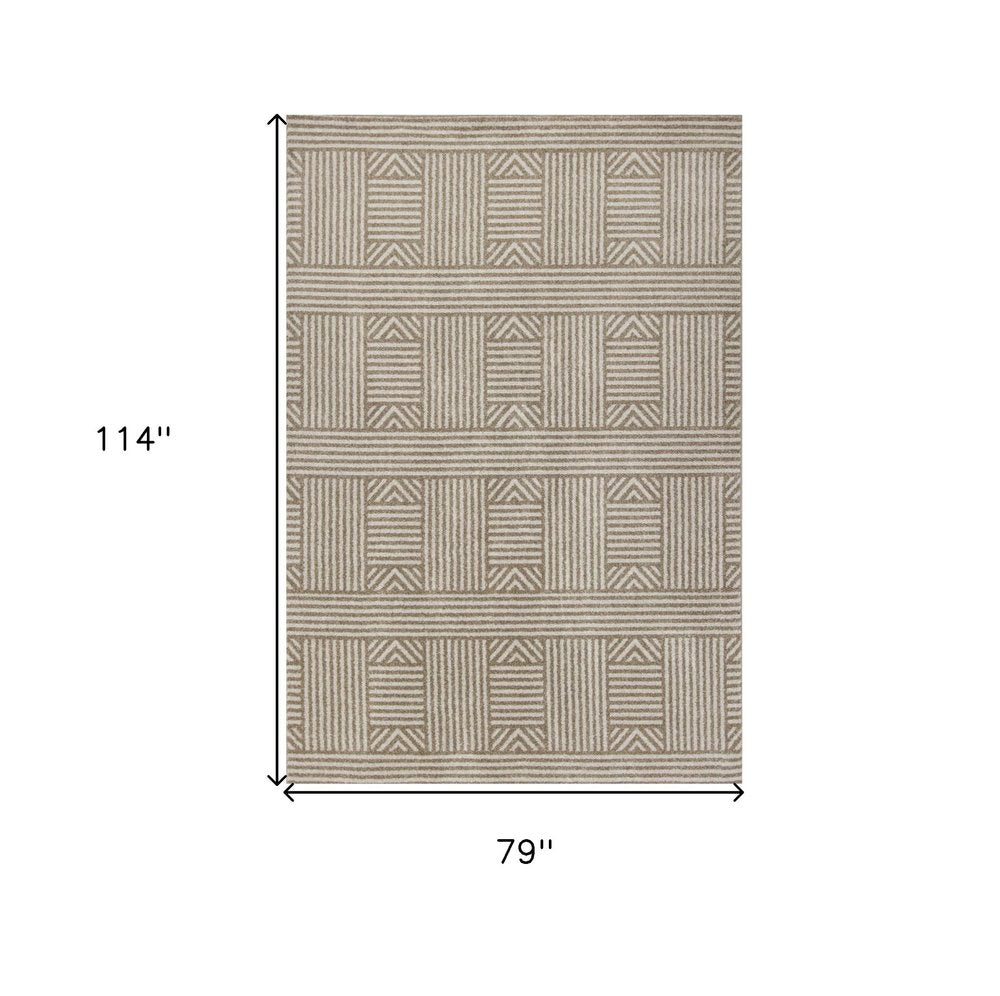 3' X 5' Beige And Ivory Geometric Indoor Outdoor Area Rug