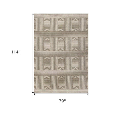 7' X 9' Beige And Ivory Geometric Indoor Outdoor Area Rug