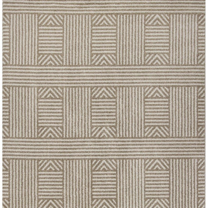 7' X 9' Beige And Ivory Geometric Indoor Outdoor Area Rug