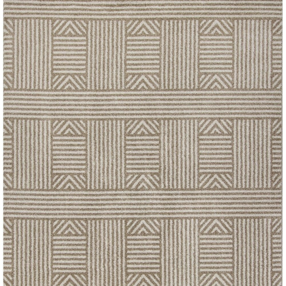 7' X 9' Beige And Ivory Geometric Indoor Outdoor Area Rug