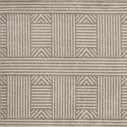 7' X 9' Beige And Ivory Geometric Indoor Outdoor Area Rug