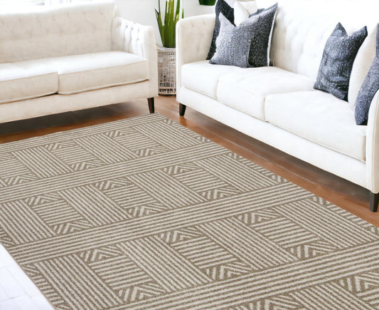 3' X 5' Beige and Ivory Geometric Indoor Outdoor Area Rug