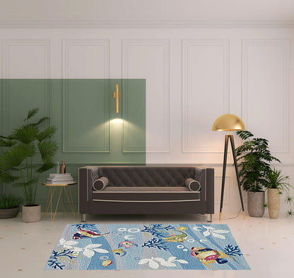 7' Blue and Gray Coral Hand Tufted Runner Rug