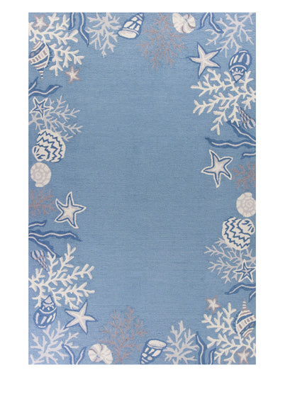 3' X 5' Blue Gray And White Fish and Coral Hand Hooked Area Rug