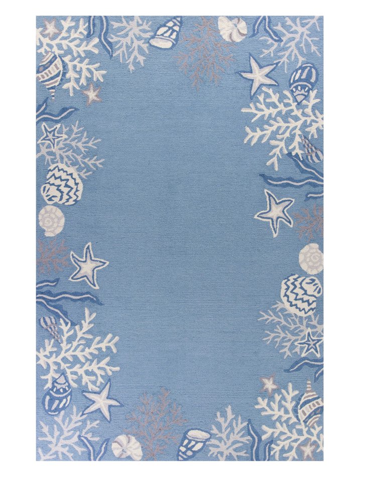 3' X 5' Blue Gray And White Fish and Coral Hand Hooked Area Rug