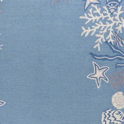 3' X 5' Blue Gray And White Fish and Coral Hand Hooked Area Rug