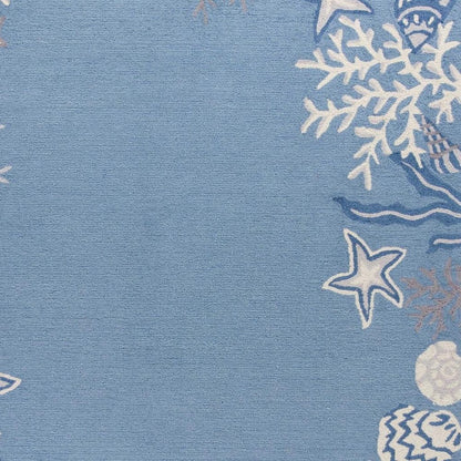 3' X 5' Blue Gray And White Fish and Coral Hand Hooked Area Rug