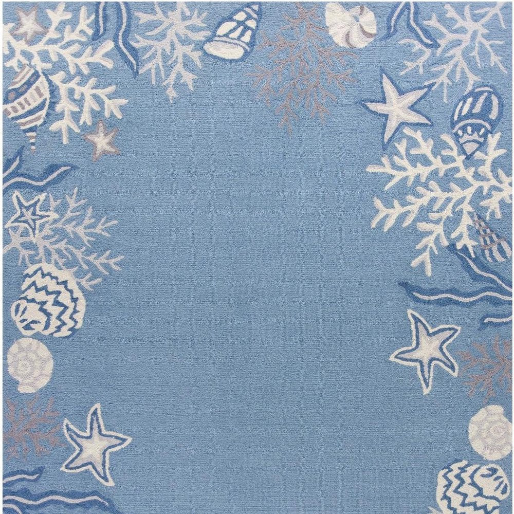 3' X 5' Blue Gray And White Fish and Coral Hand Hooked Area Rug