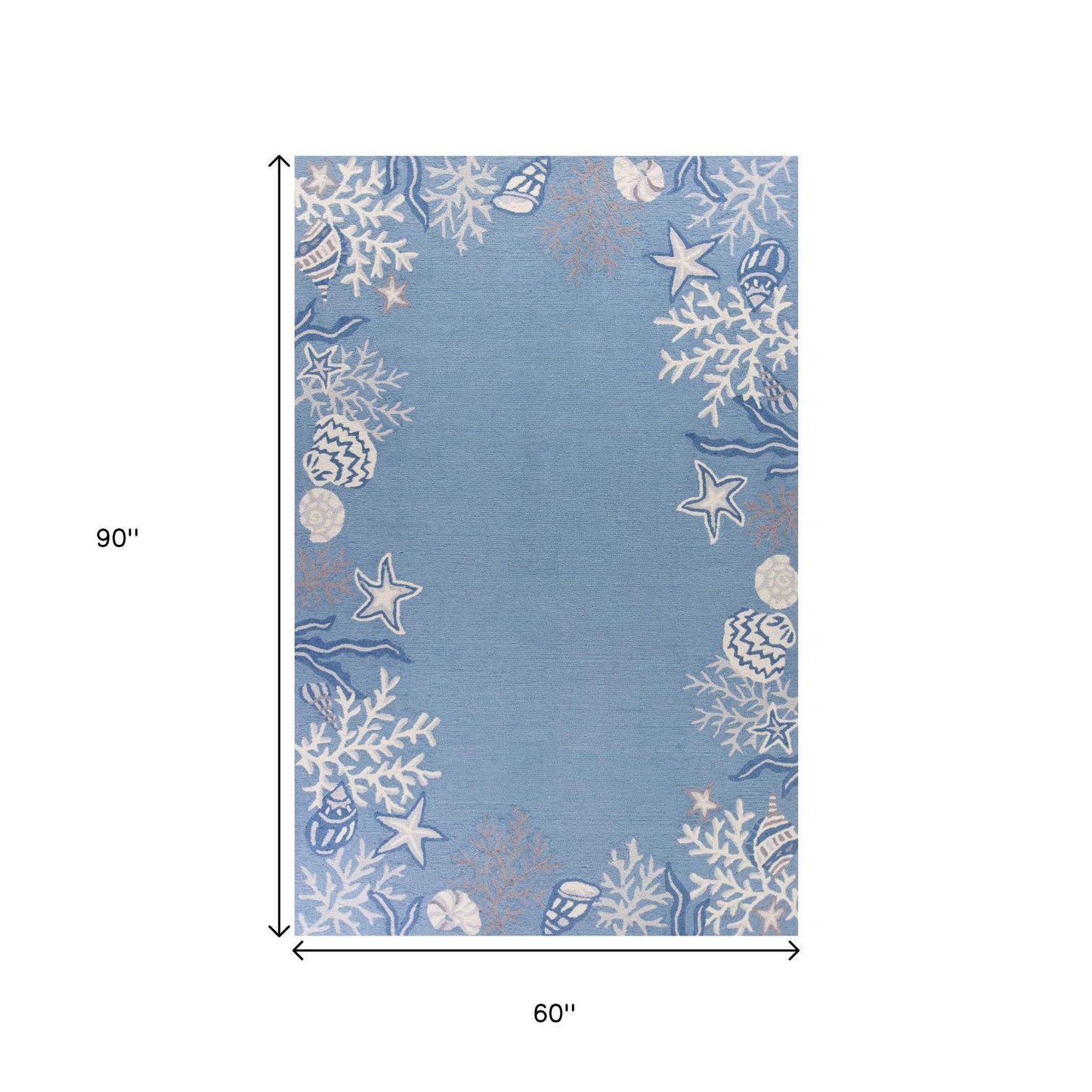 3' X 5' Blue Gray And White Fish and Coral Hand Hooked Area Rug