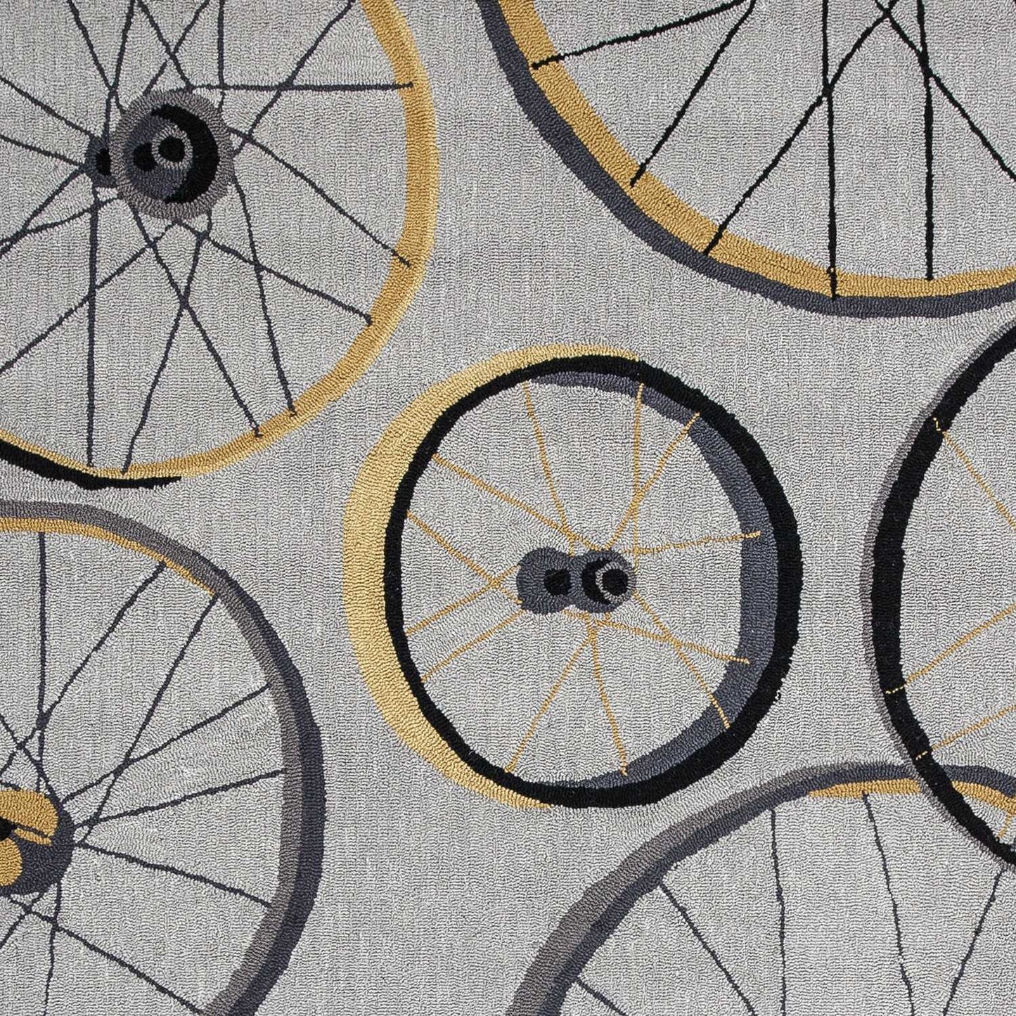 5' X 8' Grey Hand Hooked Wheels Indoor Area Rug