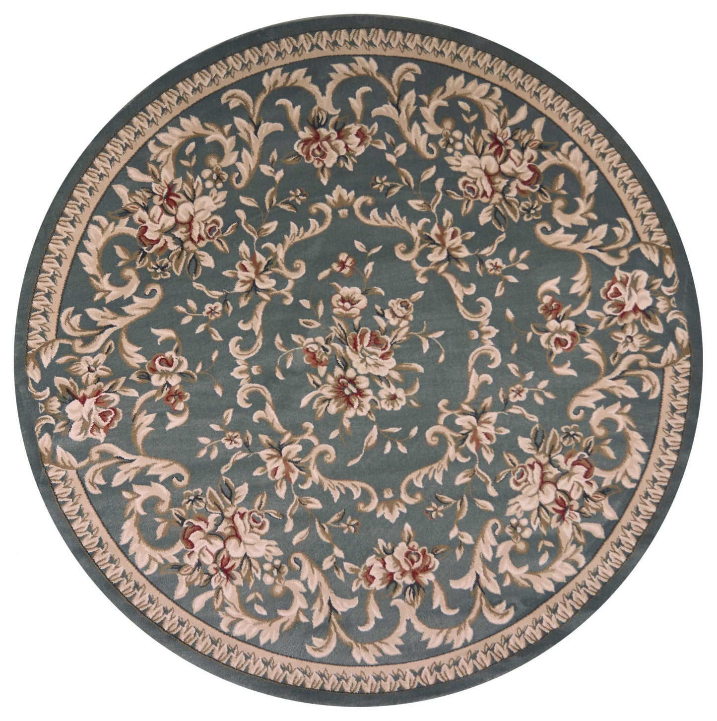 8' X 10' Slate Blue Floral Bordered Indoor Area Rug