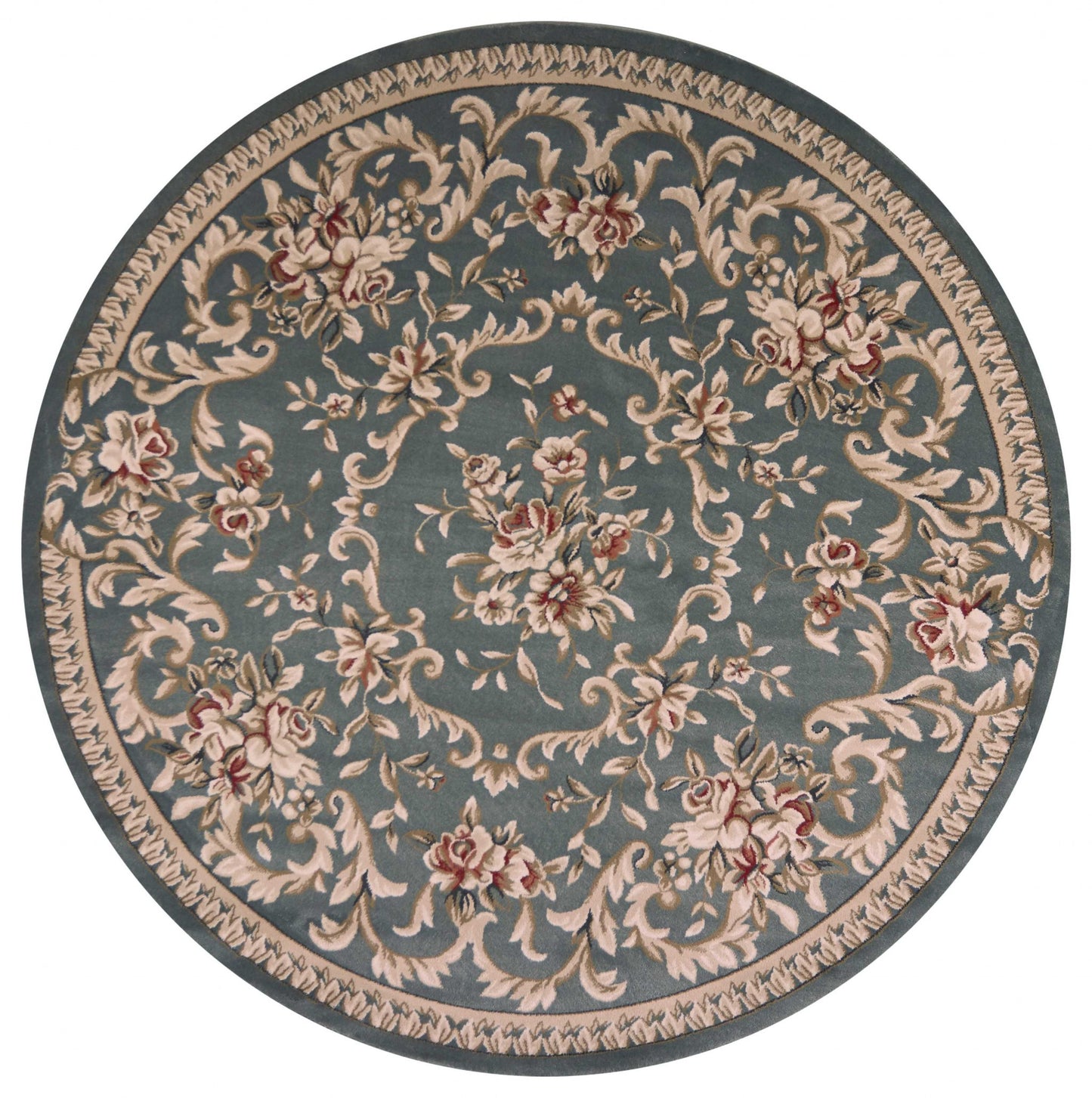 8' X 10' Slate Blue Floral Bordered Indoor Area Rug