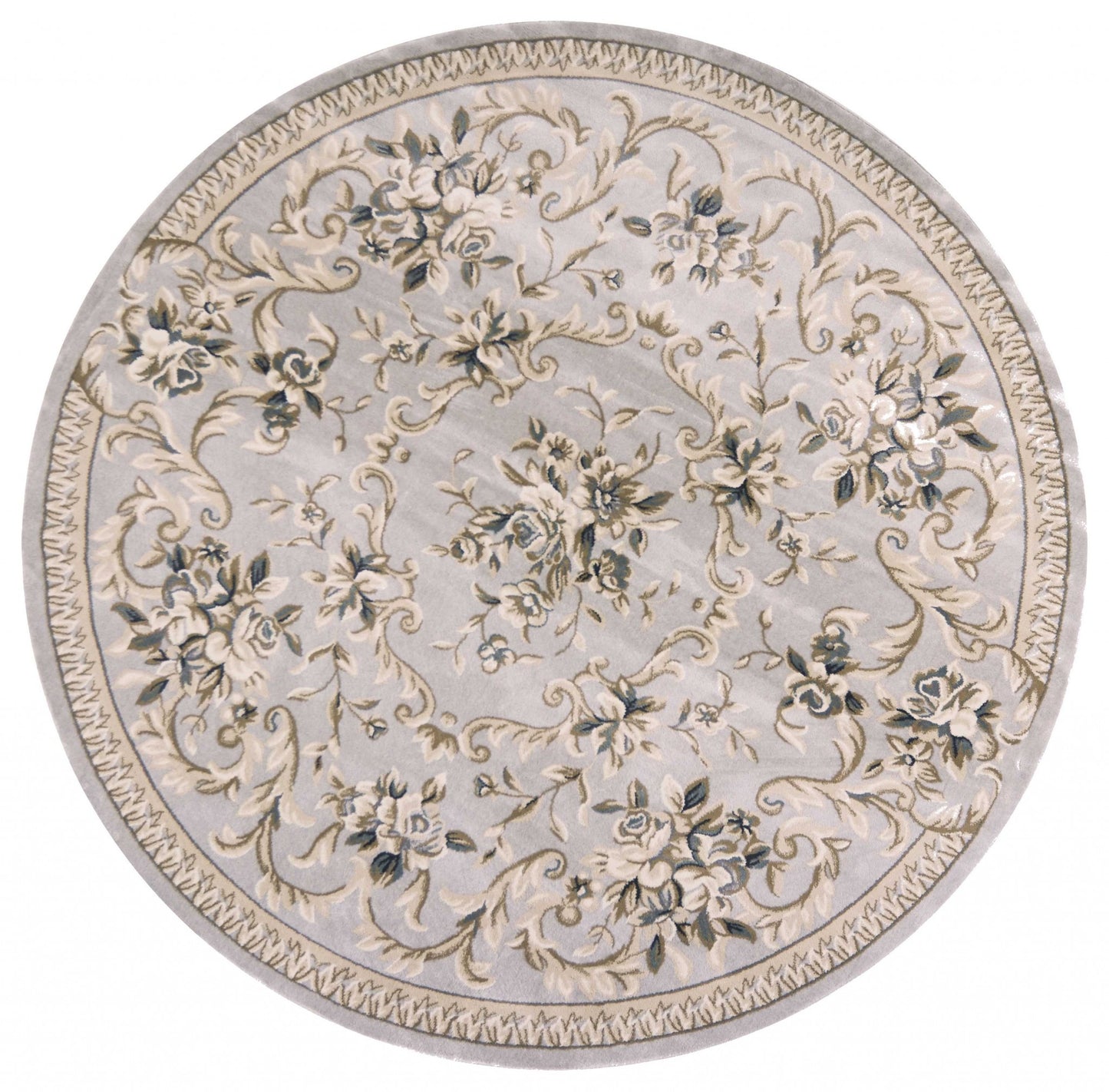 8' Light Grey Floral Round Indoor Area Rug