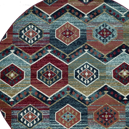 5' X 8' Red And Blue Geometric Area Rug