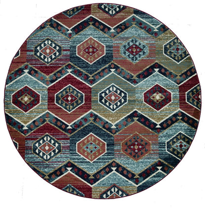 5' X 8' Red And Blue Geometric Area Rug
