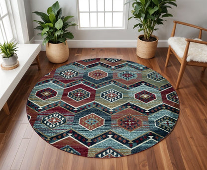 5' X 8' Red And Blue Geometric Area Rug