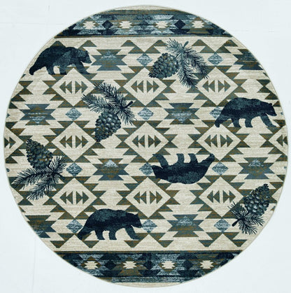 5' X 8' Ivory And Blue Southwestern Area Rug
