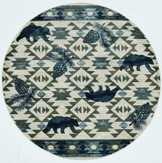 5' X 8' Ivory And Blue Southwestern Area Rug