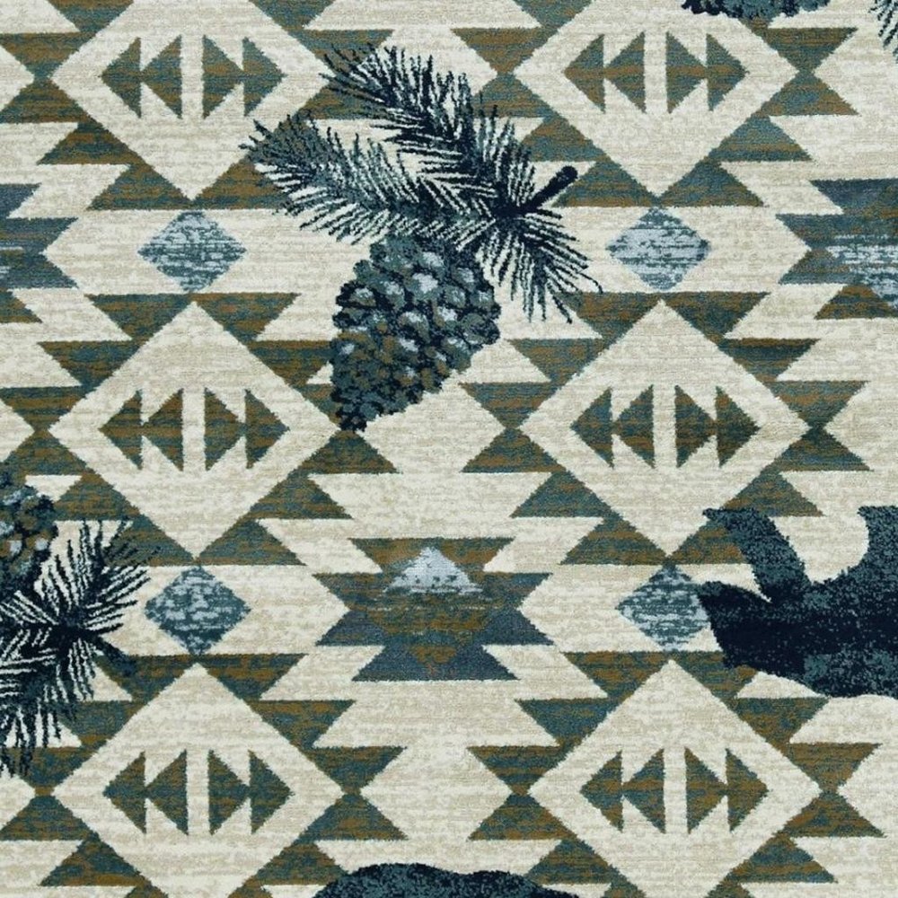 8' Ivory And Blue Southwestern Round Rug