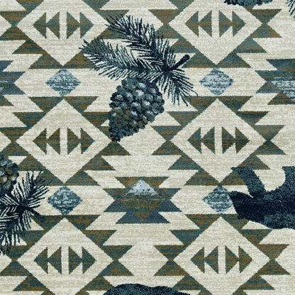 8' Ivory And Blue Southwestern Round Rug